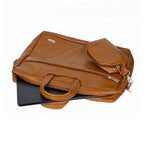 Spacething Helios Leather Laptop Bag With Free Tech Organiser Pouch | 13-14" Inches - Tan Brown