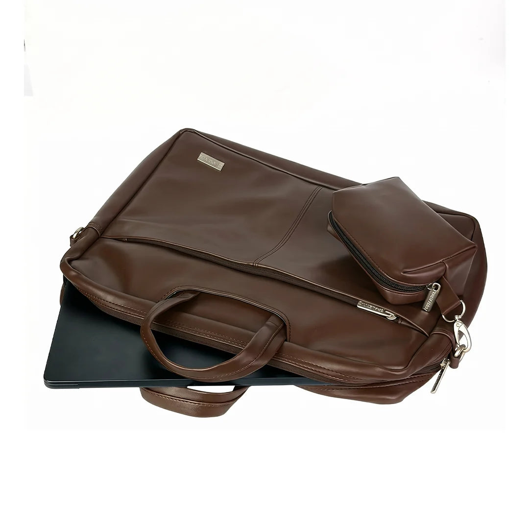 Spacething Helios Leather Laptop Bag With Free Tech Organiser Pouch | 13-14" Inches - Brown