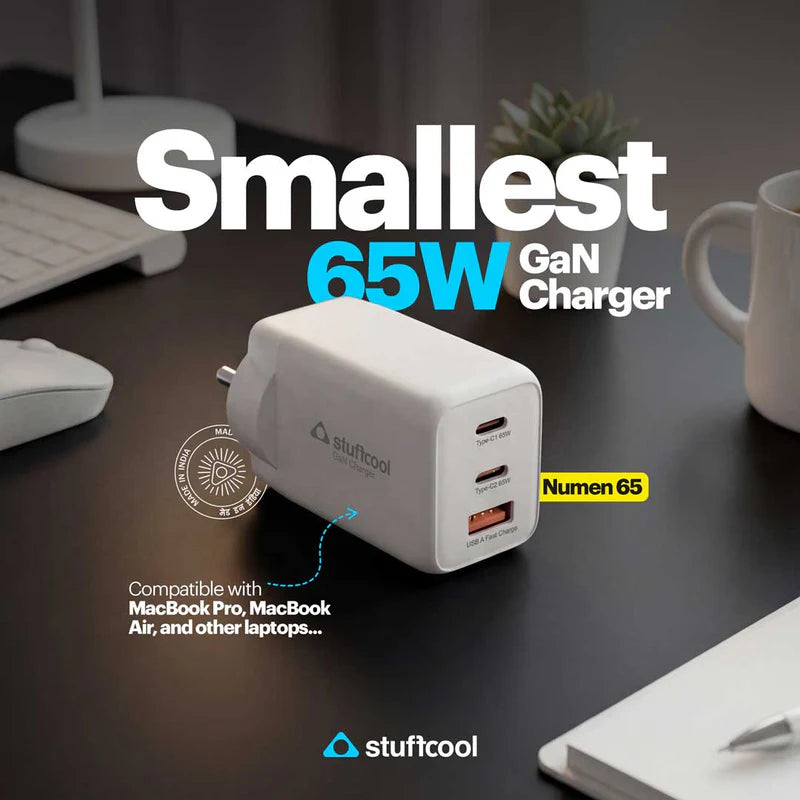 Numen 65W Multi Port 2 Type-C & 1 USB A Gan Fast Charger