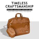 Spacething Helios Leather Laptop Bag With Free Tech Organiser Pouch | 13-14" Inches - Tan Brown