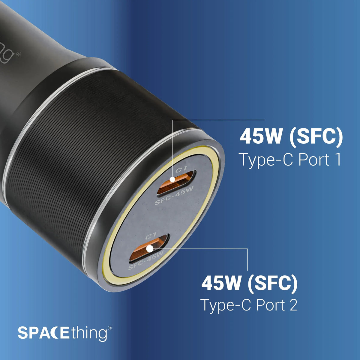 Spacething Orbis 90W Dual Type - C Car Charger - Black