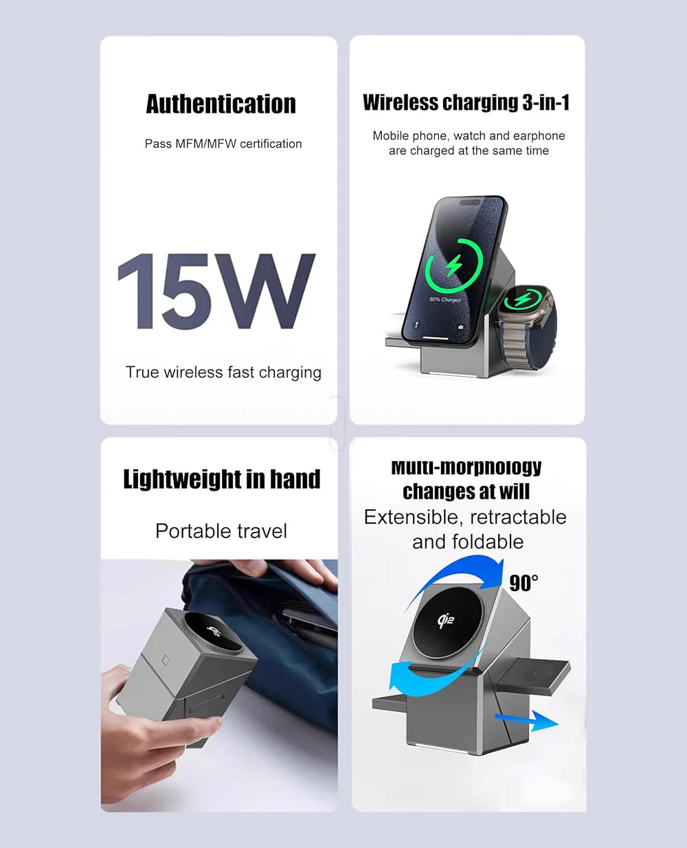 Auto Rotatable 3-in-1 Wireless Charging Station