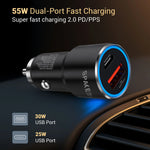Spacething Speedo Car Charger 55W (with USB-C to Lightning Cable) Colour - Black