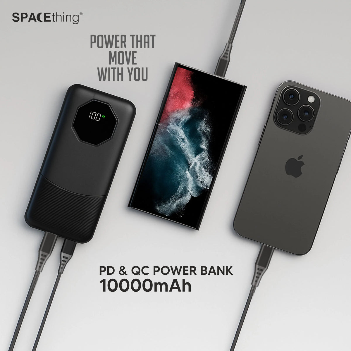 Spacething Nairo 10000 MAH 3 IN 1 PD 22.5W Power Bank - Black