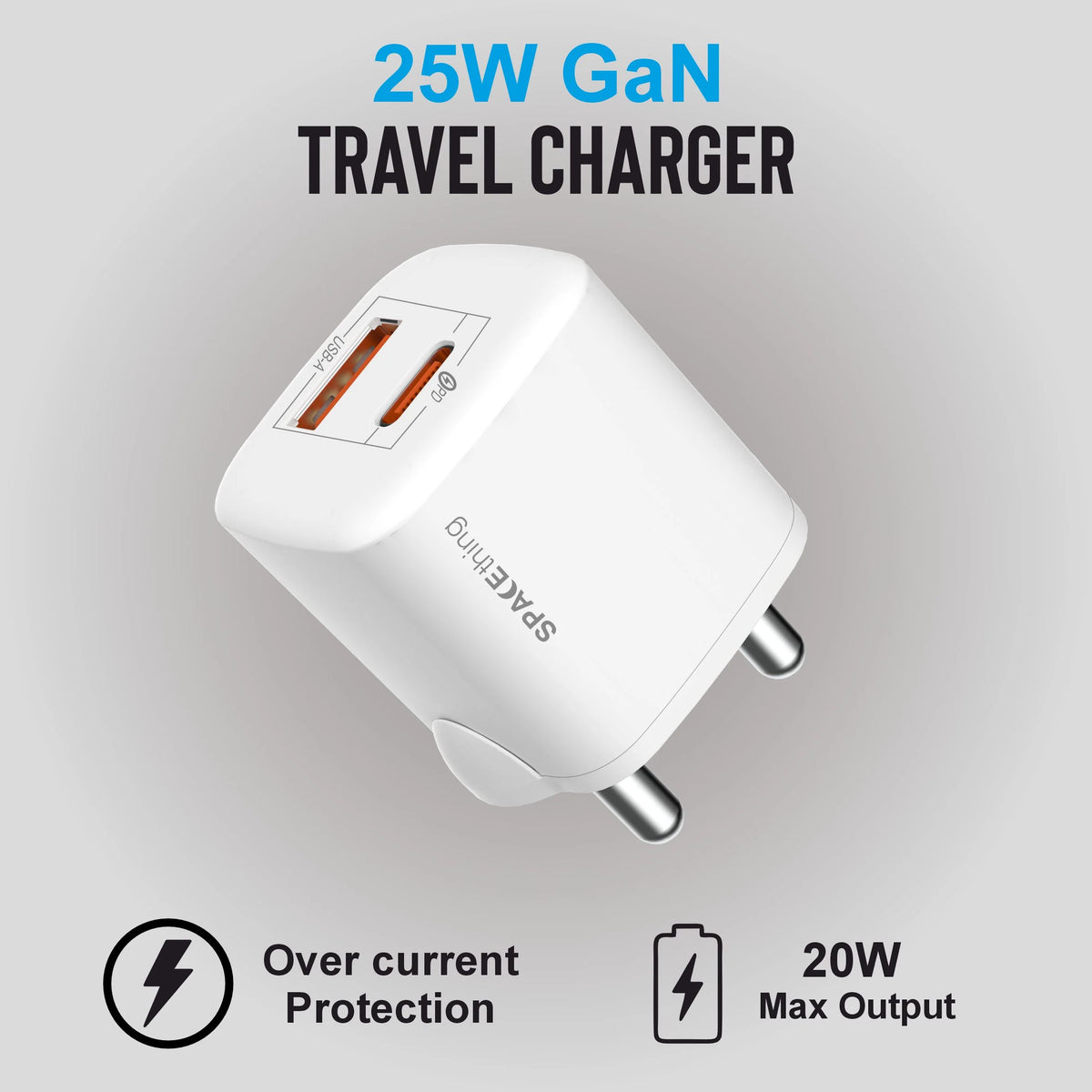 Spacething Nexio 25W GAN Dual Port Wall Charger ( 1C+1A ) - White