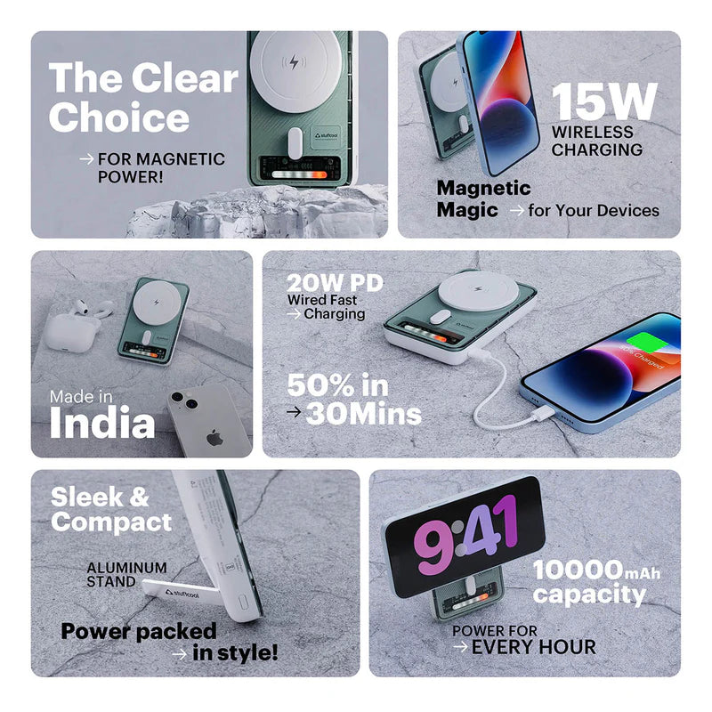Lucid Plus Magnetic Wireless 10000mAh Powerbank with stand for Airpods and iPhone