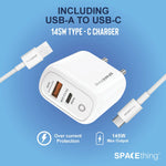 Spacething Rapid 145 Wall Charger – 145W Dual USB to C Cables Colour - White