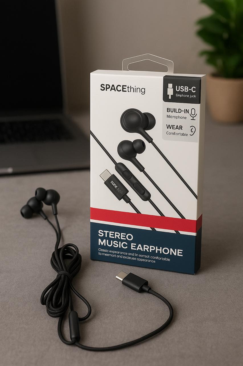 Spacething Wired Stereo Music Earphone (USB-C) – Black
