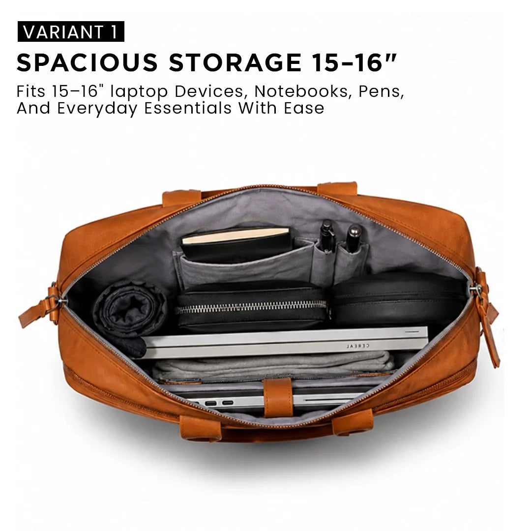 Spacething Helios Leather Laptop Bag With Free Tech Organiser Pouch | 13-14" Inches - Blue