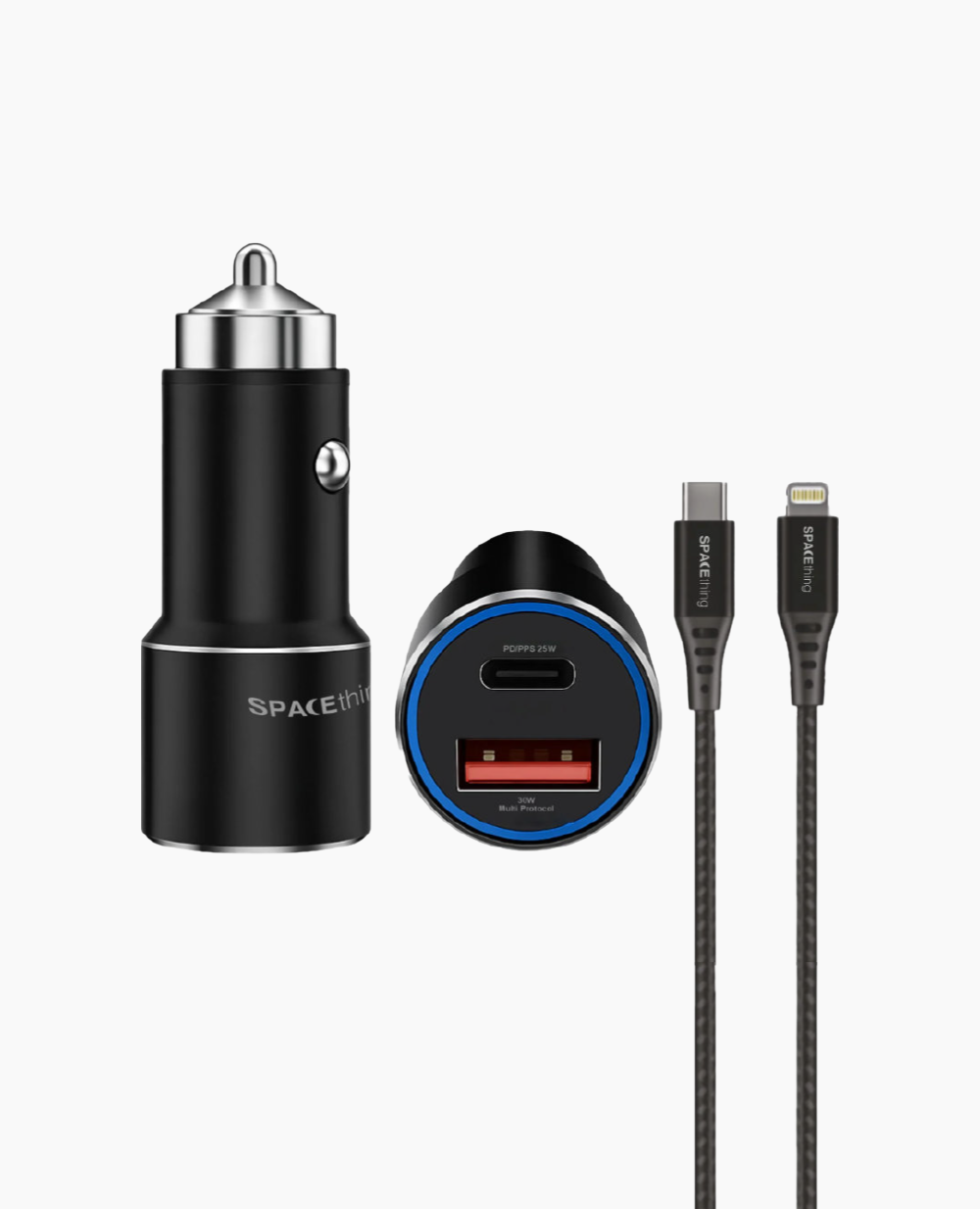 Spacething Speedo Car Charger 55W (with USB-C to Lightning Cable) Colour - Black
