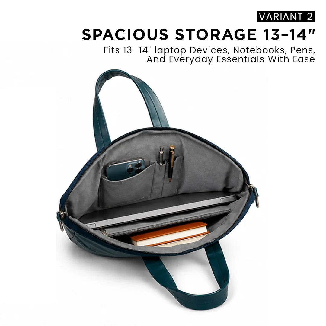Spacething Helios Leather Laptop Bag With Free Tech Organiser Pouch | 15-16" Inches - Black