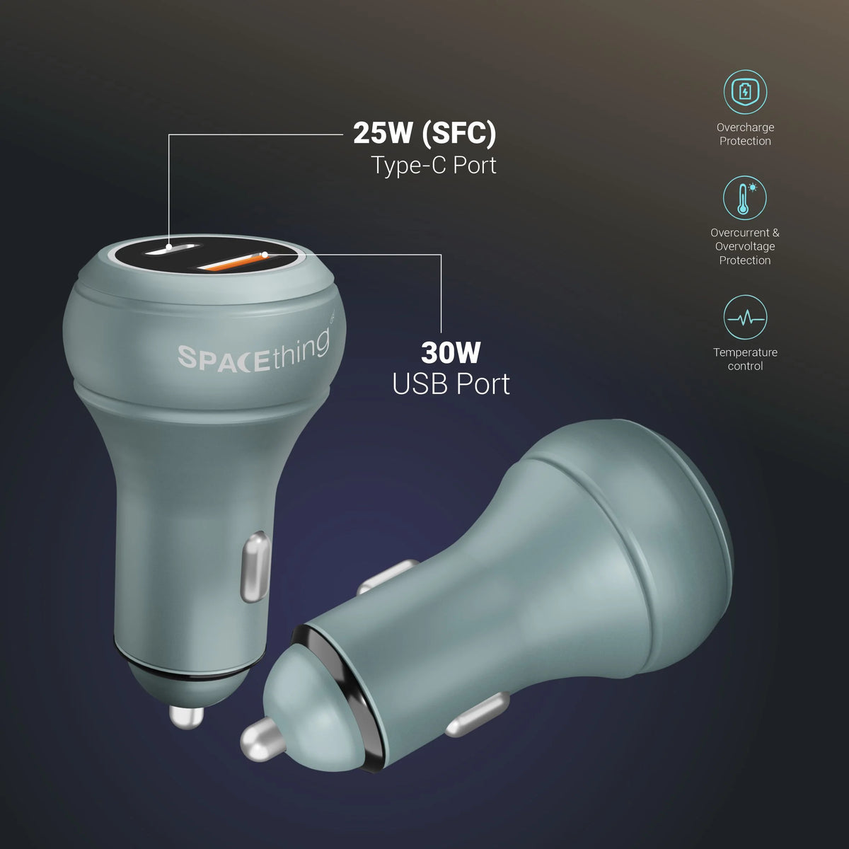 Spacething Power Plus 55W Car Charger – Grey
