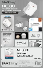 Spacething Nexio 25W GAN Type C Wall Charger - White