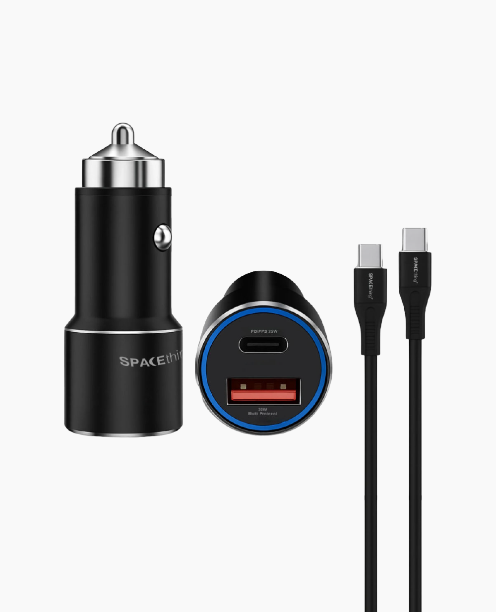 Spacething Speedo Car Charger 55W (with USB-C to USB-C Cable) Colour - Black