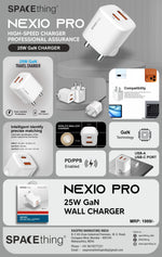 Spacething Nexio 25W GAN Dual Port Wall Charger ( 1C+1A ) - White
