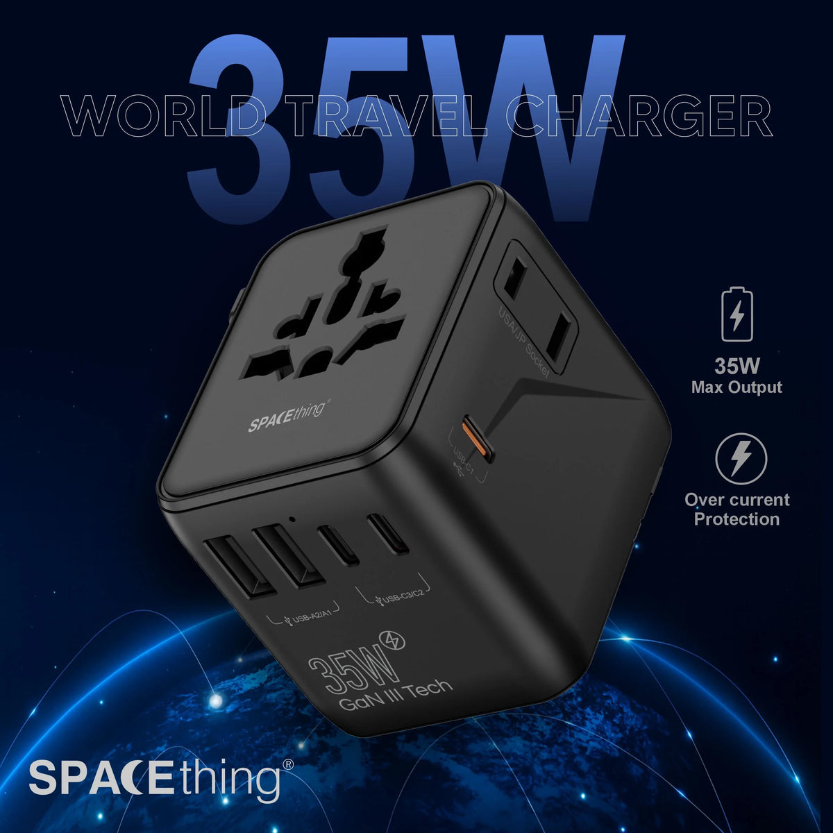 Spacething 20W GaN World Travel Adapter UK, EU, US, AUS