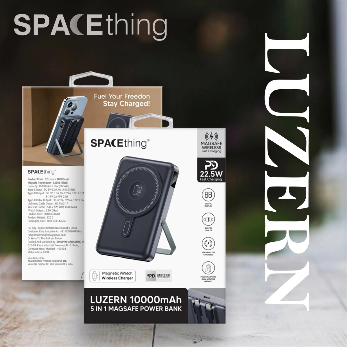 SPACEthing Luzern Magsafe Wireless PowerBank 10000mAh with Wires 5-in-1