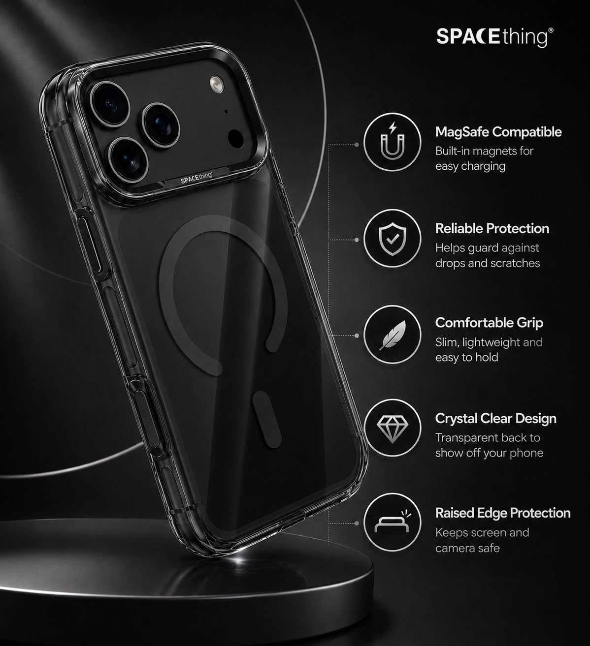 Spacething Armor MagSafe Case for iPhone 18 Pro Max - Black