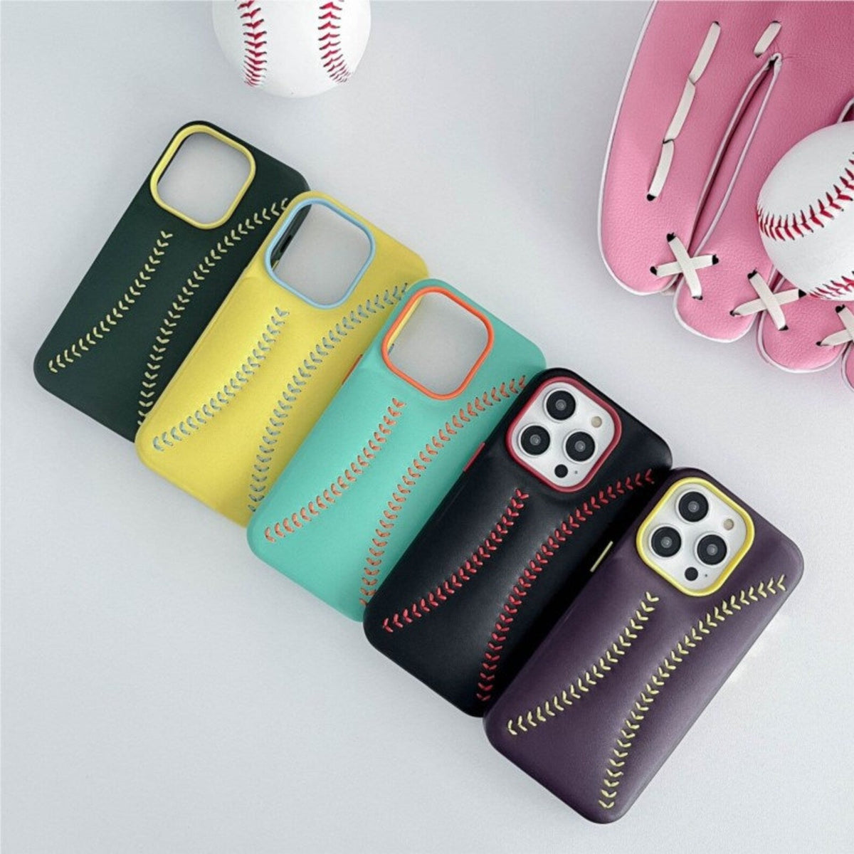 iPhone Baseball Leather Case - Yellow