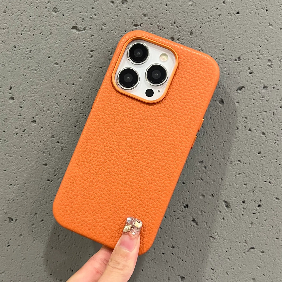 Orange Leather Case With Metal Ring