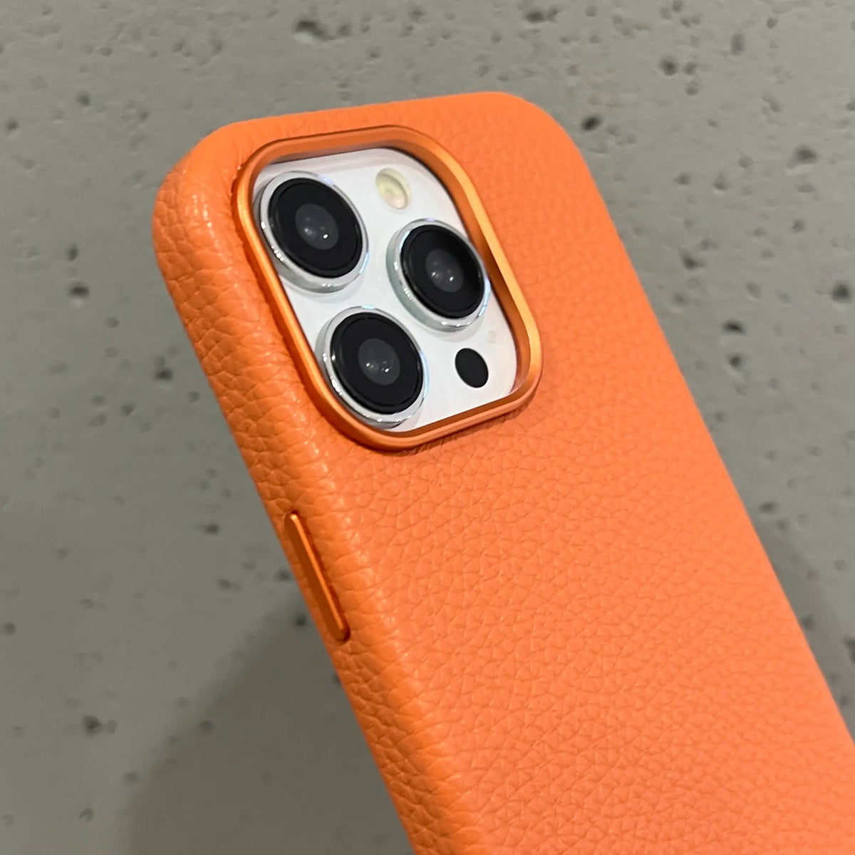 Orange Leather Case With Metal Ring