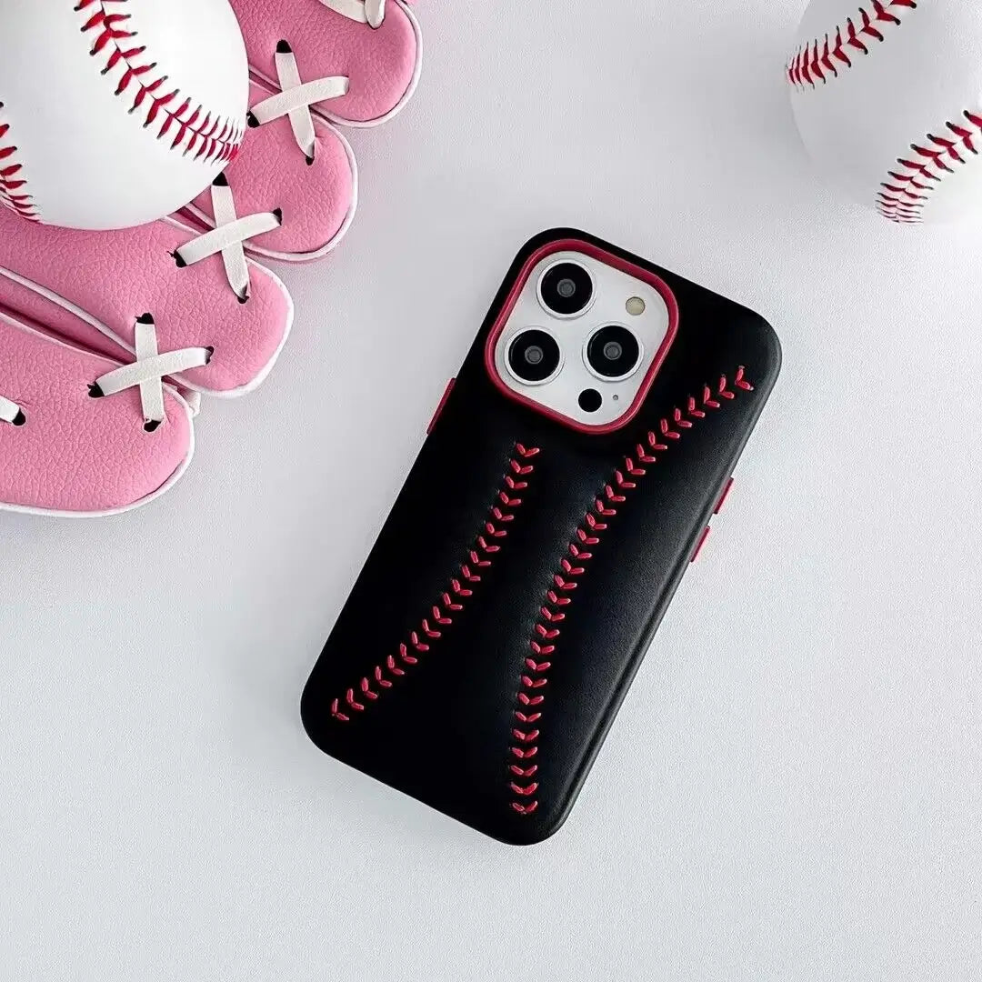 iPhone Baseball Leather Case - Black
