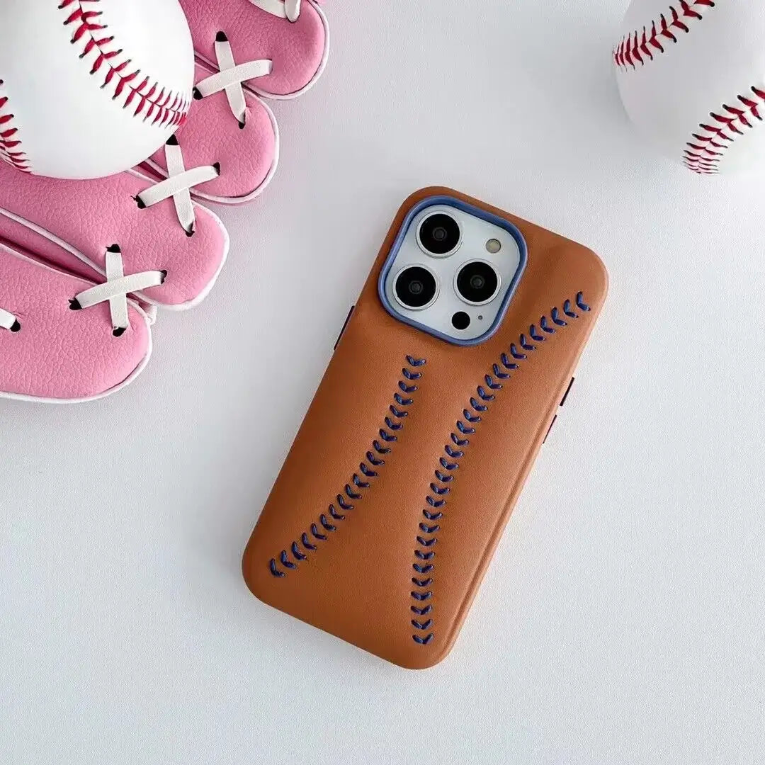 iPhone Baseball Leather Case - Orange