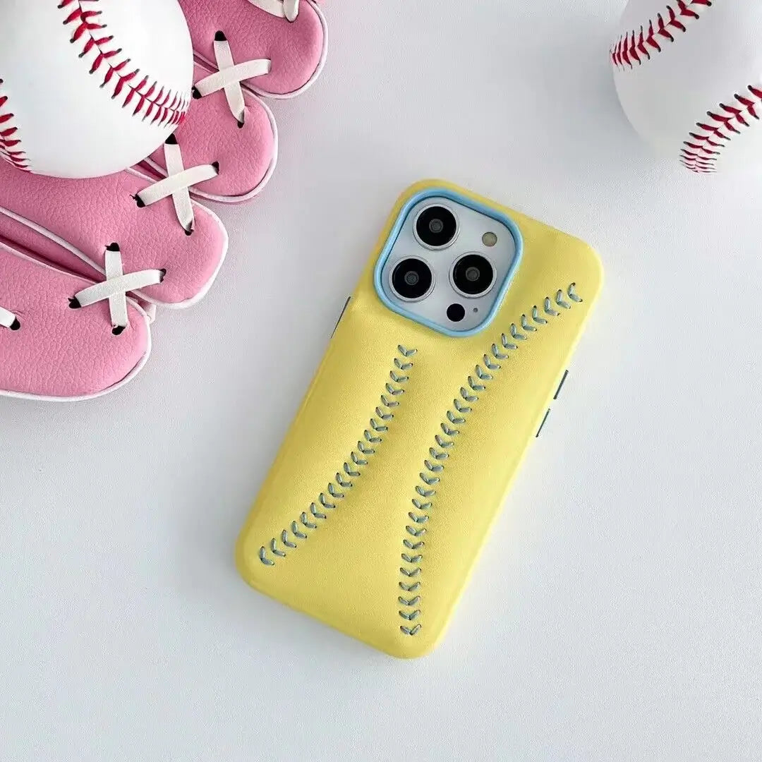 iPhone Baseball Leather Case - Yellow