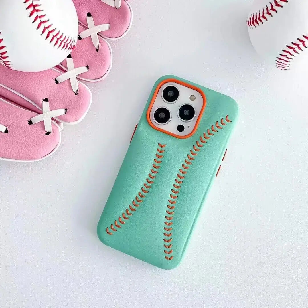 iPhone Baseball Leather Case - Mint